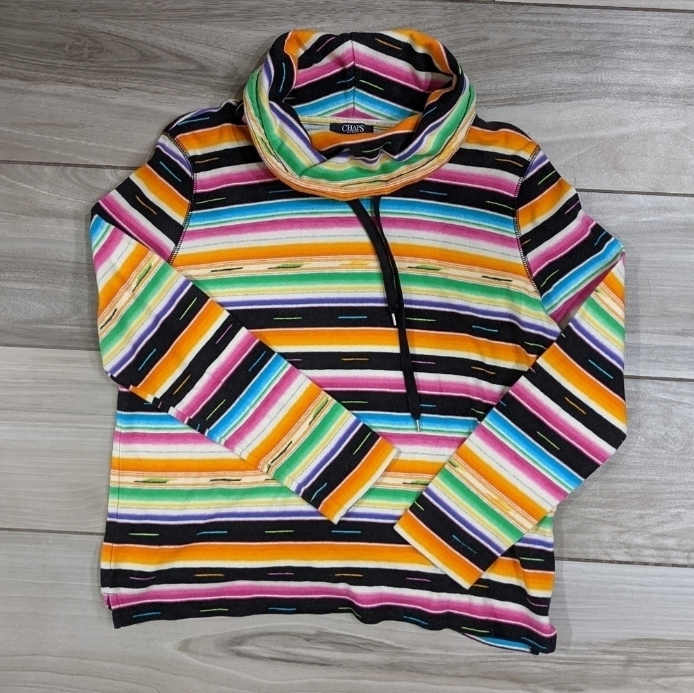 Chaps Sport Cowl Neck Multicolored Soft Striped Shirt